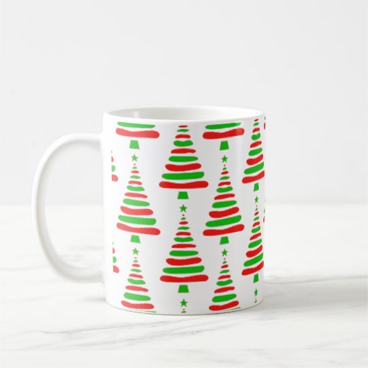Christmas tree pattern red and green doodle b koffiemok (Links)