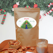 Christmas Tree Peacock Family Name Ovale Sticker