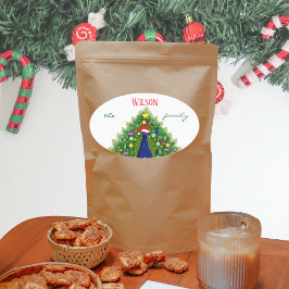 Christmas Tree Peacock Family Name Ovale Sticker