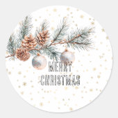 Christmas Tree Pine Cones Ornaments Gold Snowflake Ronde Sticker (Voorkant)