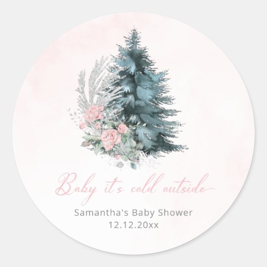 Christmas tree Pink Baby its cold outside Ronde Sticker (Voorkant)