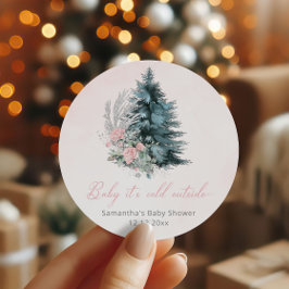 Christmas tree Pink Baby its cold outside Ronde Sticker