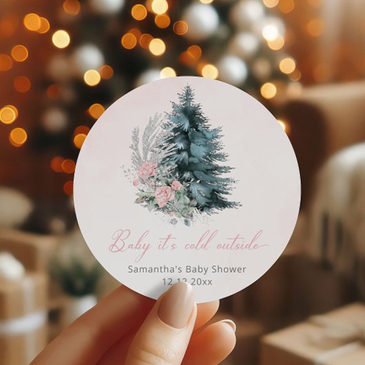 Christmas tree Pink Baby its cold outside Ronde Sticker