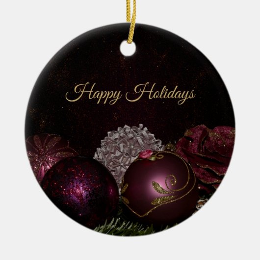 Christmas Tree Pink Green Leaves Black Elegant Keramisch Ornament (Voorkant)