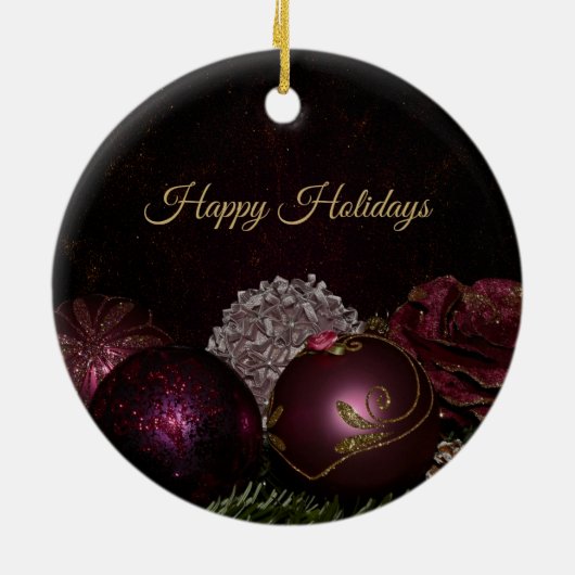 Christmas Tree Pink Green Leaves Black Elegant Keramisch Ornament (Achterkant)