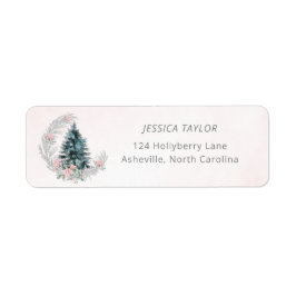 Christmas Tree Pink Silver Return Address Etiket