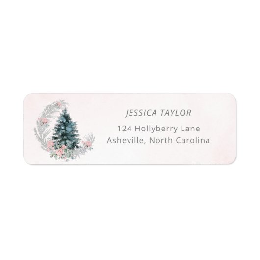 Christmas Tree Pink Silver Return Address Etiket (Voorkant)