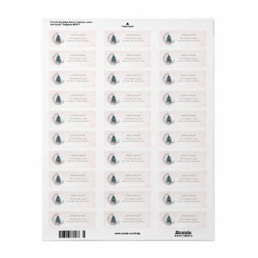 Christmas Tree Pink Silver Return Address Etiket (Full Sheet)