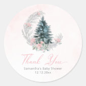 Christmas tree Pink Silver Thank you Ronde Sticker (Voorkant)