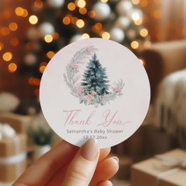 Christmas tree Pink Silver Thank you Ronde Sticker