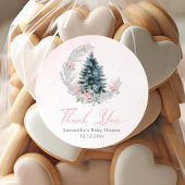 Christmas tree Pink Silver Thank you Ronde Sticker