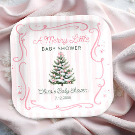 Christmas Tree Pink Winter Baby Shower Papieren Bordje