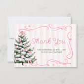 Christmas Tree Pink Winter Baby Shower Thank You Kaart (Voorkant)