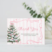 Christmas Tree Pink Winter Baby Shower Thank You Kaart (Staand voorkant)