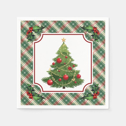 Christmas Tree Plaid with Holly Servet (Voorkant)