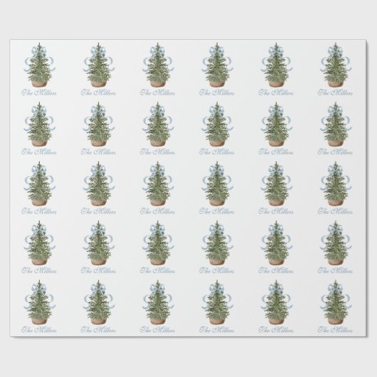 Christmas Tree Preppy Bow Blue Christmas Cadeaupapier (Vlak)