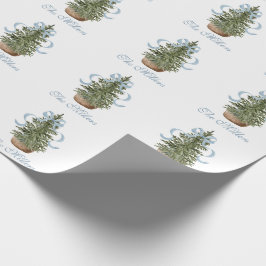 Christmas Tree Preppy Bow Blue Christmas Cadeaupapier