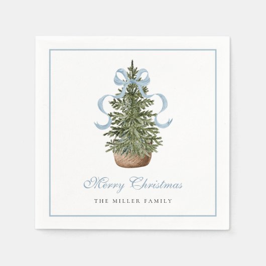 Christmas Tree Preppy Bow Blue Christmas Servet (Voorkant)