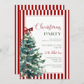  Christmas tree red bow Holiday Party Invitation Kaart (Voorkant / Achterkant)