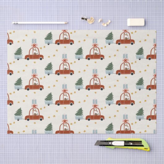 Christmas Tree Red Car Illustration  Tissuepapier (Craft)