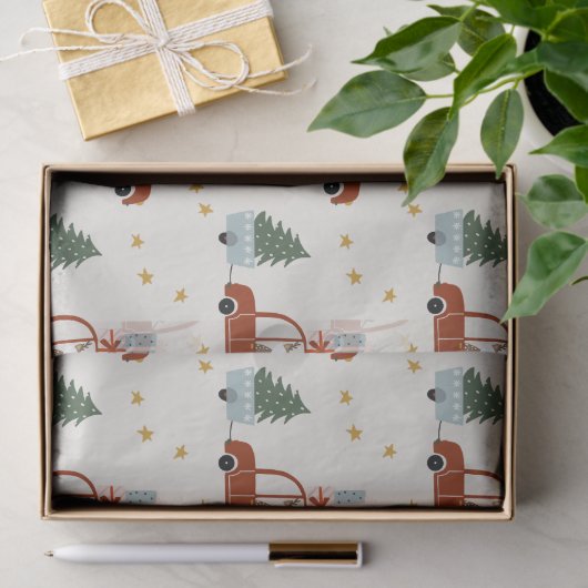 Christmas Tree Red Car Illustration  Tissuepapier (Geschenk)