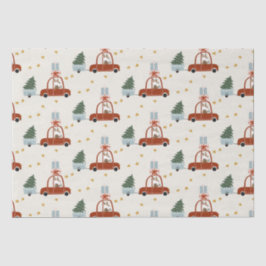 Christmas Tree Red Car Illustration  Tissuepapier