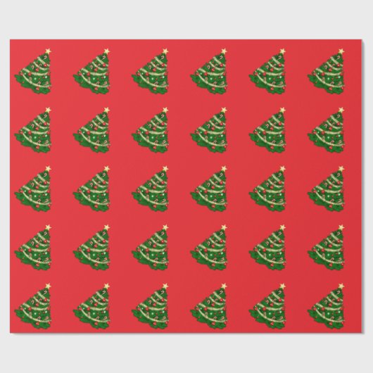 Christmas Tree Red Gift Wrapping Paper Cadeaupapier (Vlak)