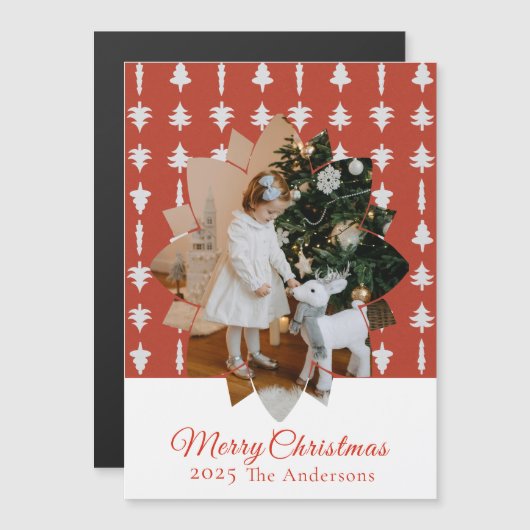 Christmas Tree Red Photo Holiday Magnetic  (Voorkant / Achterkant)