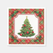 Christmas Tree Red Plaid with Holly Servet (Voorkant)