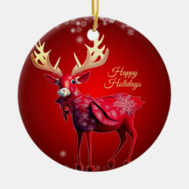 Christmas Tree Red Reindeer Winter Holidays Keramisch Ornament