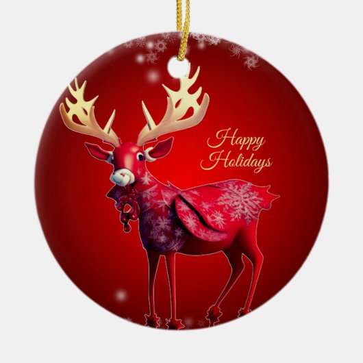 Christmas Tree Red Reindeer Winter Holidays Keramisch Ornament (Voorkant)