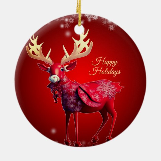 Christmas Tree Red Reindeer Winter Holidays Keramisch Ornament (Achterkant)