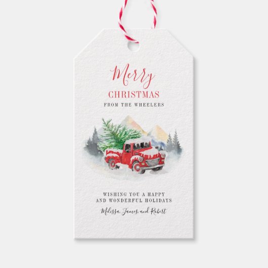 Christmas Tree Red Truck Script-familie Cadeaulabel (Voorkant)