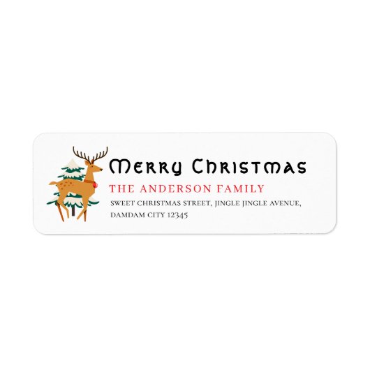 Christmas Tree & Reindeer Simple Return Address Etiket (Voorkant)