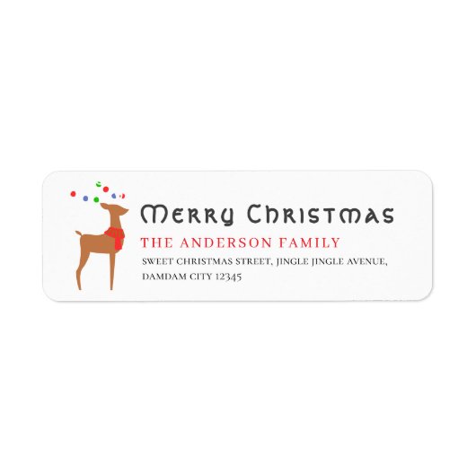 Christmas Tree & Reindeer Simple Return Address Etiket (Voorkant)