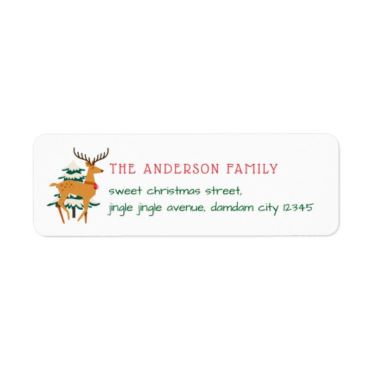 Christmas Tree & Reindeer Simple Return Address Etiket (Voorkant)