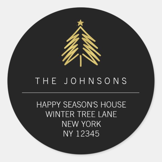 Christmas Tree retour adreslabel - Zwart Ronde Sticker (Voorkant)