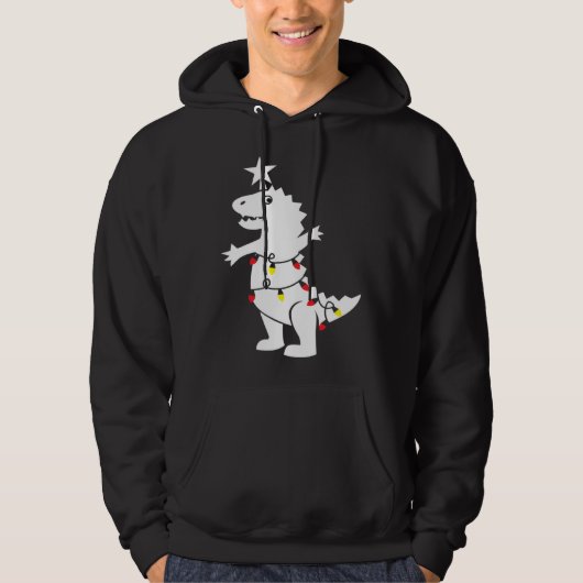Christmas Tree Rex Dinosaur Xmas Lights Rex Pun Jo Hoodie (Voorkant)