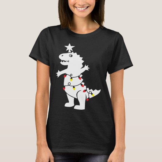 Christmas Tree Rex Dinosaur Xmas Lights Rex Pun Jo T-shirt (Voorkant)