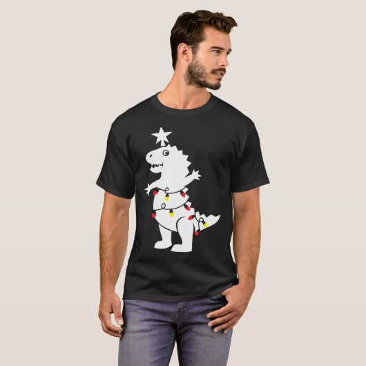 Christmas Tree Rex Dinosaur Xmas Lights Rex Pun Jo T-shirt (Voorkant volledig)