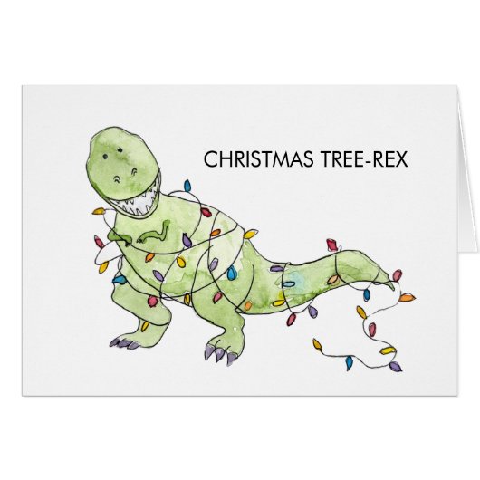 Christmas Tree-Rex Funny Christmas Waterverf Kaart (Voorkant Horizontaal)