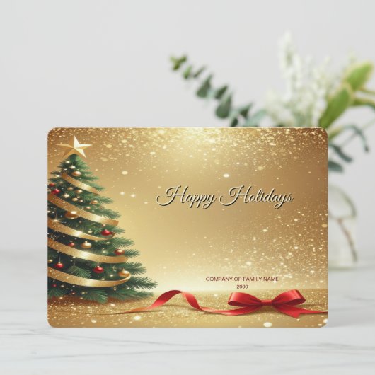Christmas Tree Ribbons Holiday Card Feestdagenkaart (Staand voorkant)
