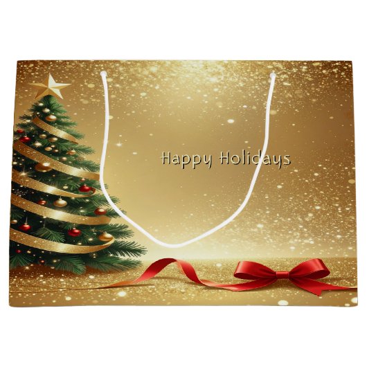 Christmas Tree Ribbons Holiday Gift Bag Groot Cadeauzakje (Voorkant)