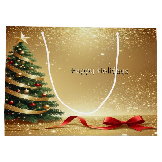 Christmas Tree Ribbons Holiday Gift Bag Groot Cadeauzakje (Achterkant)