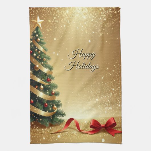 Christmas Tree Ribbons Holiday Kitchen Towel Theedoek (Verticaal)