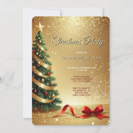 Christmas Tree Ribbons Holiday Party Invitation Kaart