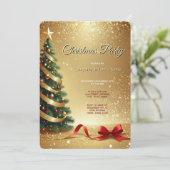Christmas Tree Ribbons Holiday Party Invitation Kaart (Staand voorkant)