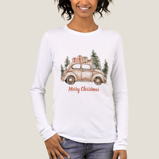 Christmas Tree Rustic Car Tri-Blend Shirt (Voorkant volledig)