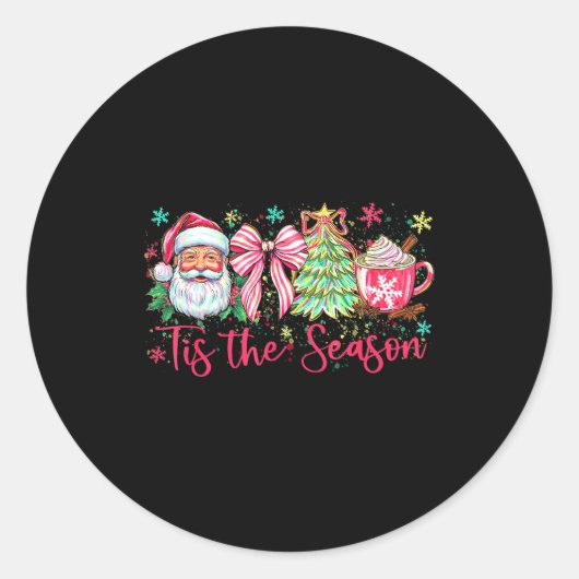 Christmas Tree Santa Coquette Bow Cocoa Tis The Se Ronde Sticker (Voorkant)
