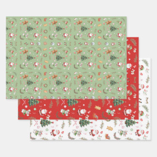 Christmas Tree Santa cute character holiday design Inpakpapier Vel